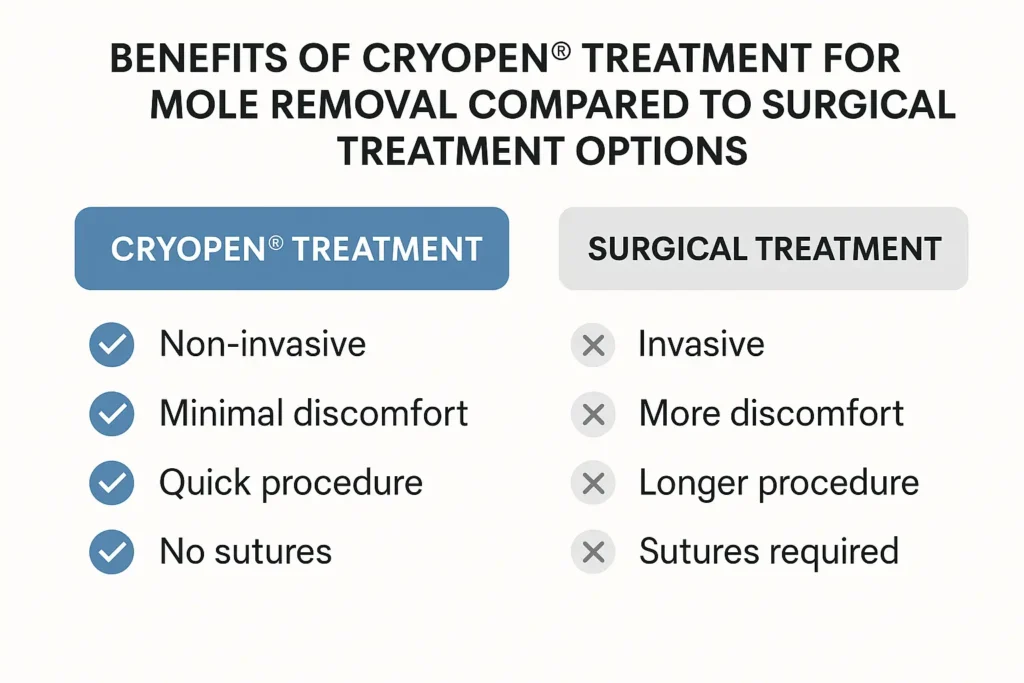 Table to show the benefits of getting moles removed Hitchin from LA LIPO