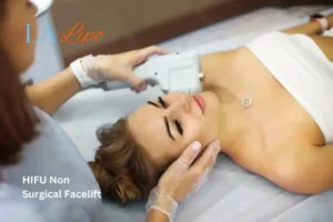 Woman having Hi-Fu to reduce wrinkles Hitchin.