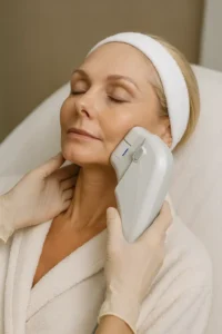 Woman receiving HIFU non surgical facelift treatment Hitchin