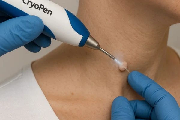 Person receiving Cryotherapy skin tag removal Hitchin