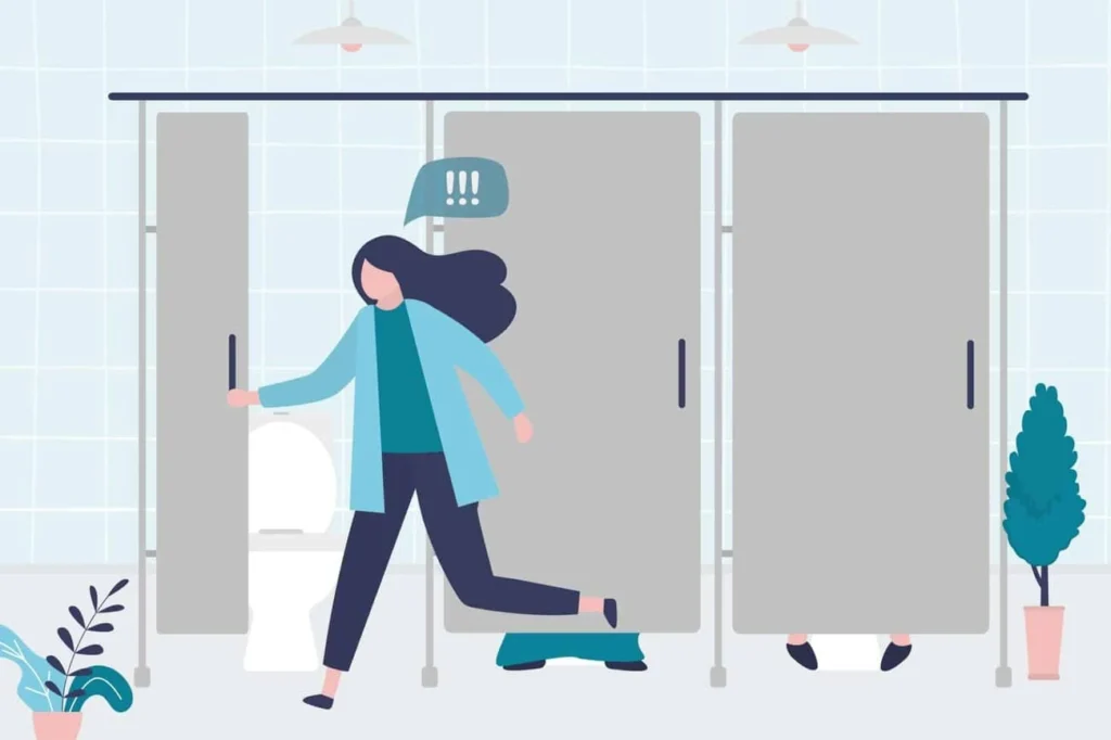 graphic of Urine incontinence Hitchin woman running to the toilet.